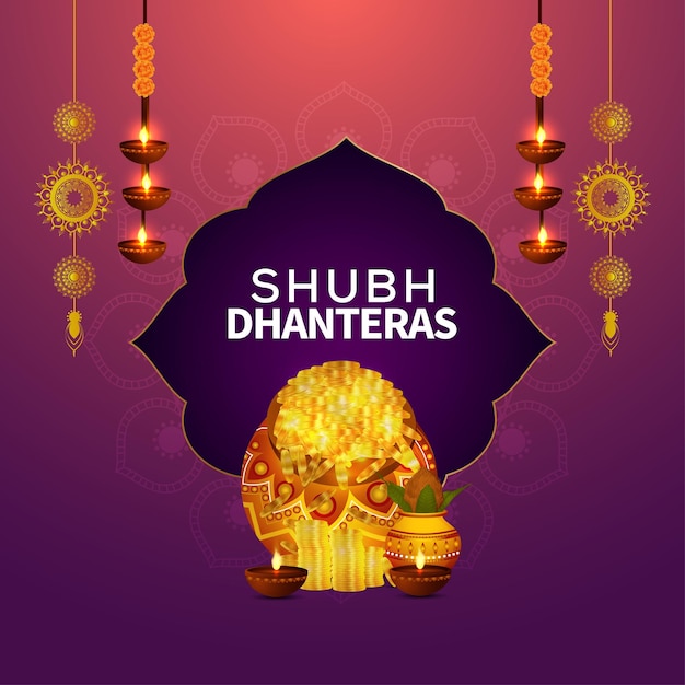 Realistisch seign-concept van gelukkige dhanteras-kaart