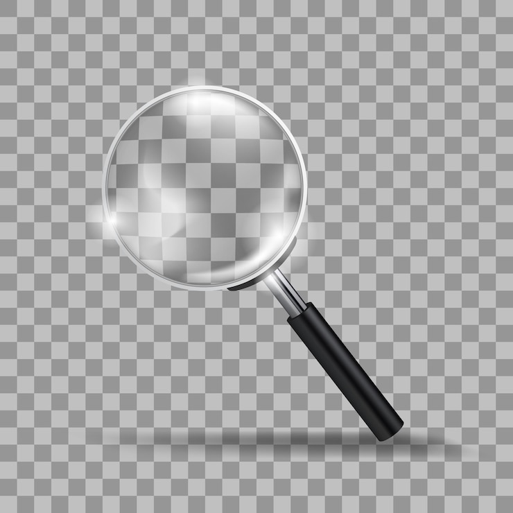 Vector realistisch transparant modern vergrootglas geïsoleerd op de achtergrond