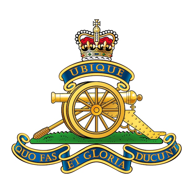Realistisch vectorkenteken en embleem van het Royal Regiment of Artillery. Het Britse leger