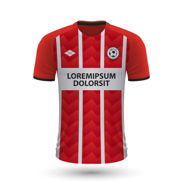 Realistisch voetbalshirt PSV Eindhoven 2022, jersey sjabloon voor f