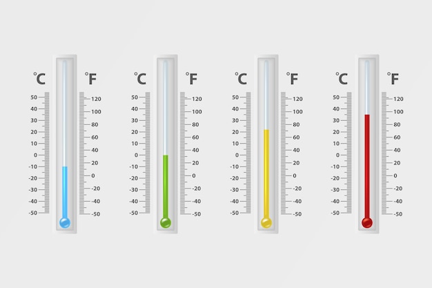realistische 3d celsius en fahrenheit meteorologie weer thermometer teken icon set close-up geïsoleerd