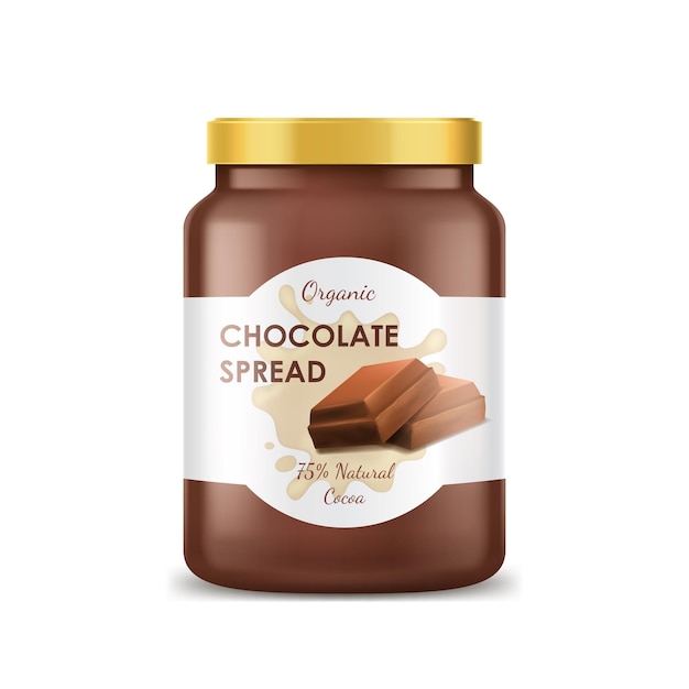 Realistische 3D gedetailleerde chocolade spread can jar vector