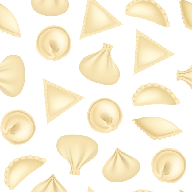 Realistische 3D gedetailleerde dumplings concept naadloos patroon achtergrondvector