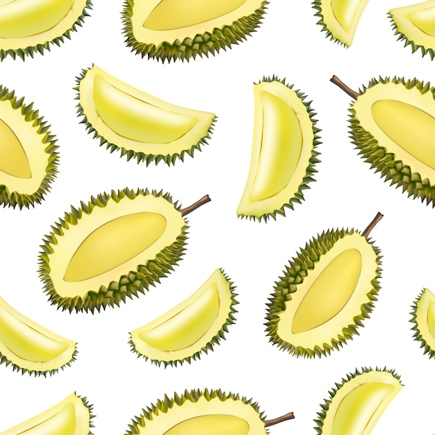 Realistische 3D-gedetailleerde Fruit Durian naadloze patroon achtergrond Vector