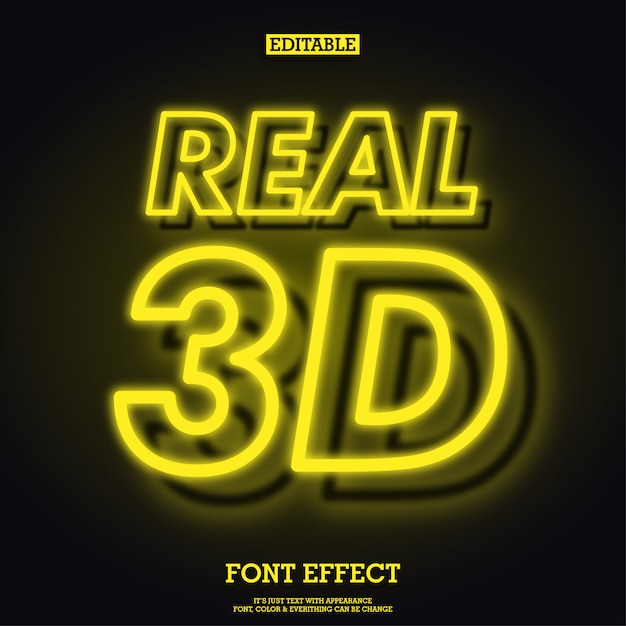 Realistische 3d gele gloeiende neon lettertype effect