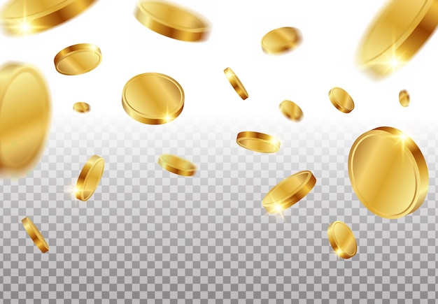 Realistische 3d gouden munten die op het achtergrondconcept vallen als regen?