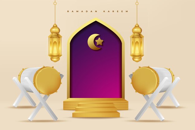 Realistische 3D-islamitische viering met islamitisch ornament en productpodium Vector 3D illustratie