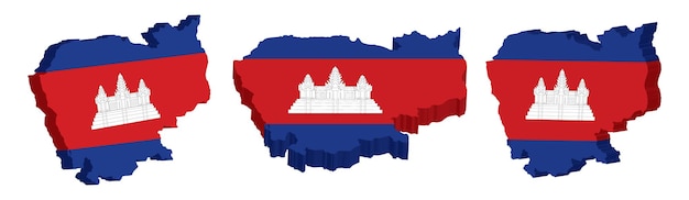 Realistische 3D-kaart van Cambodja Vector ontwerpsjabloon