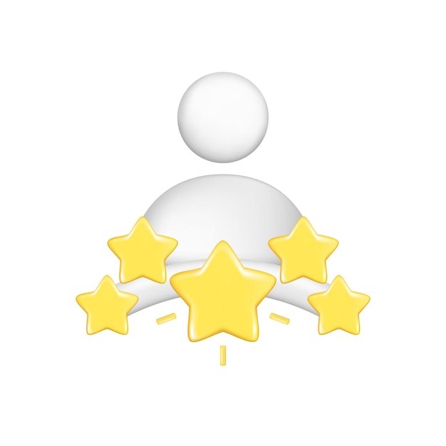 Realistische 3D-persoon met gouden sterren Klant 3D-kwaliteit recensies gebruiker rating element klant feedback score tevredenheid symbool icoon Vector illustratie geïsoleerd op witte achtergrond