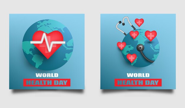 Realistische 3D-postsjabloon voor sociale media ingesteld voor wereldgezondheidsdag vector