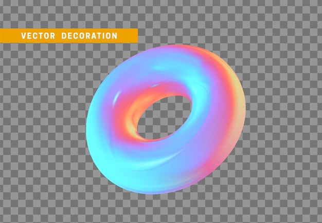 Realistische 3D-vorm torus, donut-objecten met gradiënt holografische kleur van hologram. Geometrische decoratieve ontwerpelementen geïsoleerd op transparante achtergrond. vectorillustratie