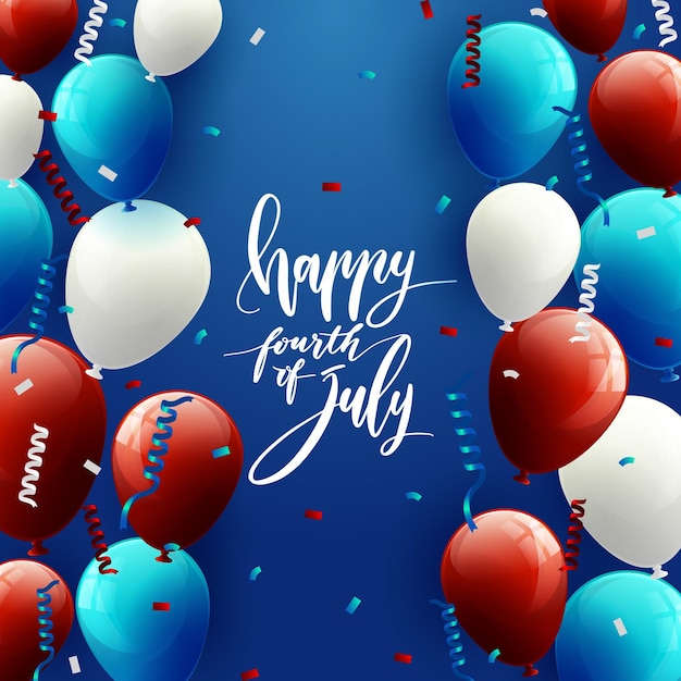 Realistische 4 juli - achtergrond van de ballonnen van de onafhankelijkheidsdag