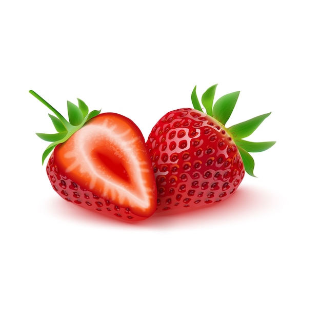 Realistische aardbei die op witte achtergrond wordt geïsoleerd