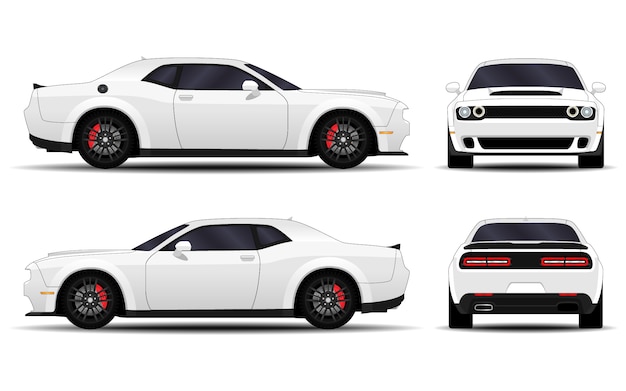 Realistische auto. Muscle car. zijaanzicht, achteraanzicht, vooraanzicht.