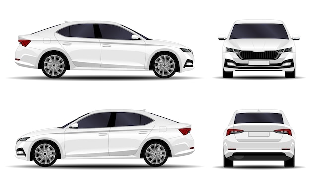 Realistische auto. sedan. zijaanzicht, vooraanzicht, achteraanzicht.