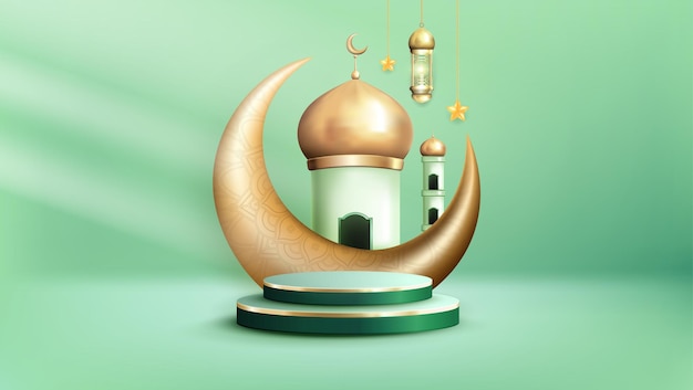 Vector realistische bakground ramadan kareem met podium geschikt voor banner groetekaartje of uw bedrijf wi