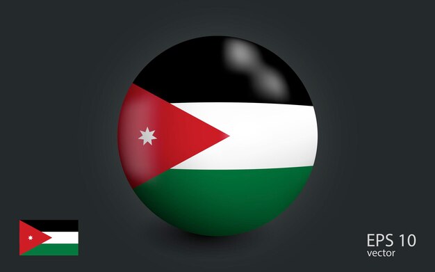 Realistische bal met vlag van Jordanië Bol met een reflectie van het incident licht met schaduw