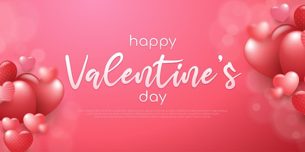 Realistische banner Valentijnsdag achtergrond sjabloon met 3d harten