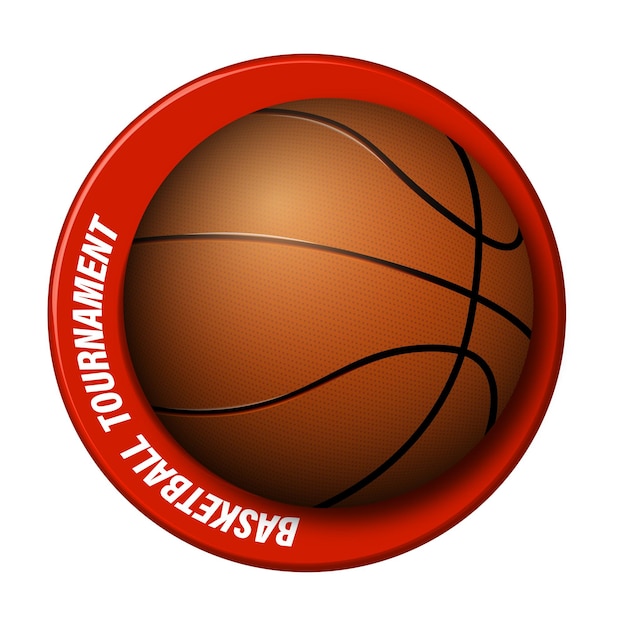 Realistische basketbalbal met een ring eromheen Logo voor het kampioenschap basketbalcompetitie Teamsporten actieve levensstijl Geïsoleerde vector op witte achtergrond