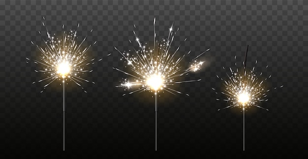 Vector realistische bengalen lichten 3d feestelijke vonken verbranding stadia helder vonken verjaardagsfeest elementen vakantie flitsen vuurwerk explosie gloeiende fakkels vector brandende stokken set