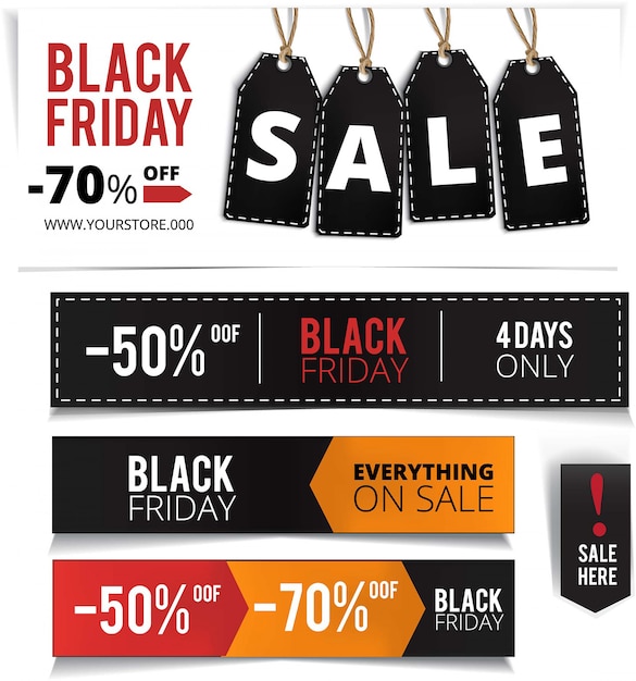 Realistische black friday verkoopbanner set