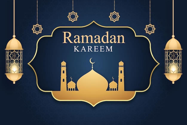Realistische blauwe gradiënt en moskee ramadan kareem illustratie