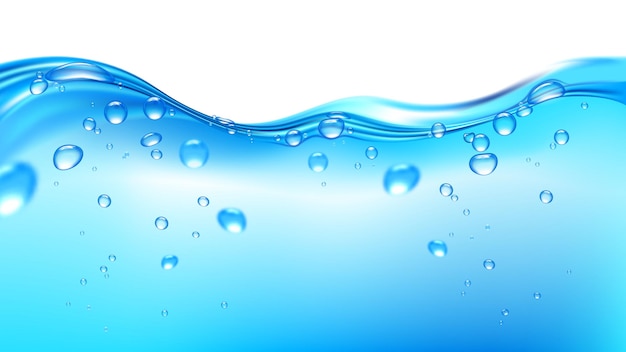 Vector realistische blauwe watergolfplons met bubbels onderwaterweergave vectorillustratie