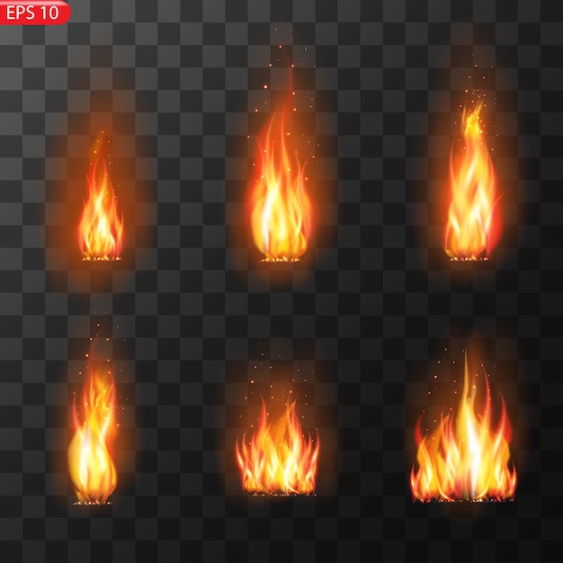 Realistische brandende vlammen vector effect met transparantie voor het ontwerp Trail of fireBurn