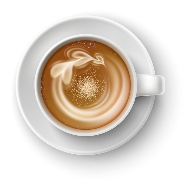 Vector realistische cappuccinokop bovenaanzicht hot coffee mockup