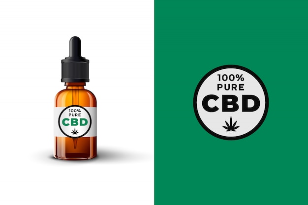 Realistische cbd olie glazen fles, wietblad