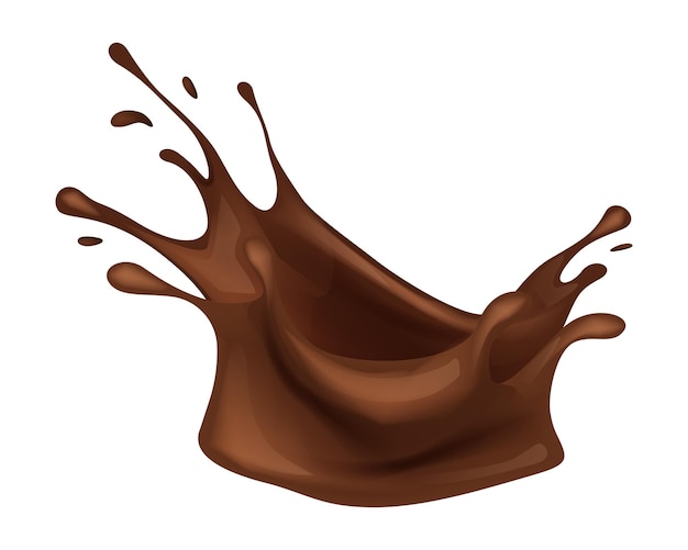 Realistische chocolade corona splash splashing en whirl chocolade vloeistof voor ontwerp vector