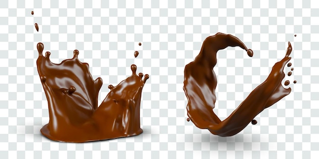 Realistische chocolade splashes van verschillende soorten geïsoleerde vector sjablonen