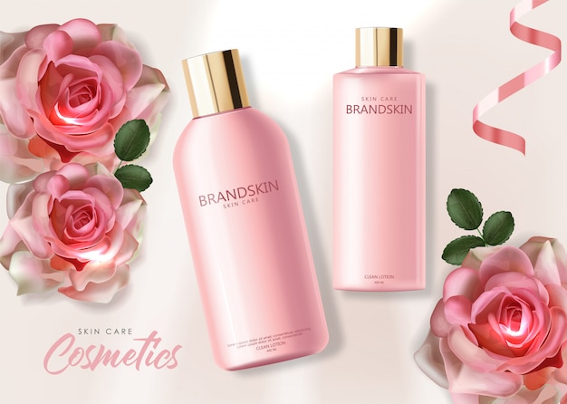 Vector realistische cosmetica huidverzorging, reinigingsmiddel roze fles verpakking