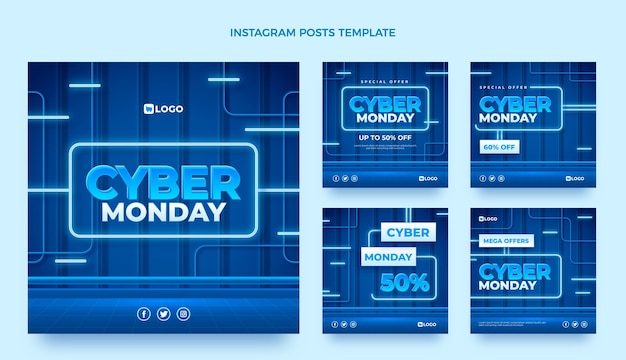 Realistische cyber monday instagram posts collectie