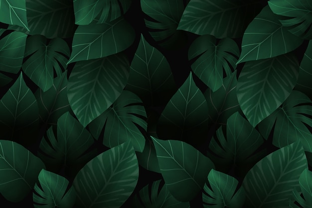 Vector realistische donkere tropische bladerenachtergrond