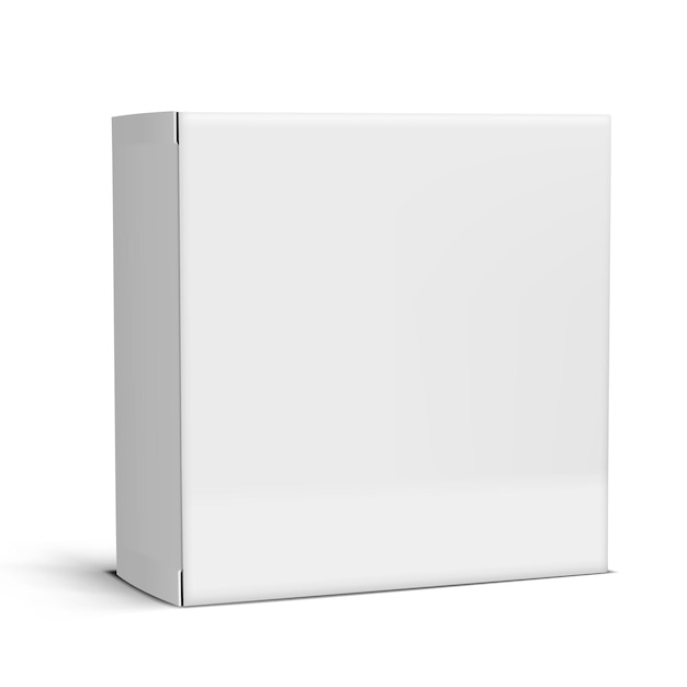 Realistische doorzichtige witte lege kartonnen pakketdoos voor branding
