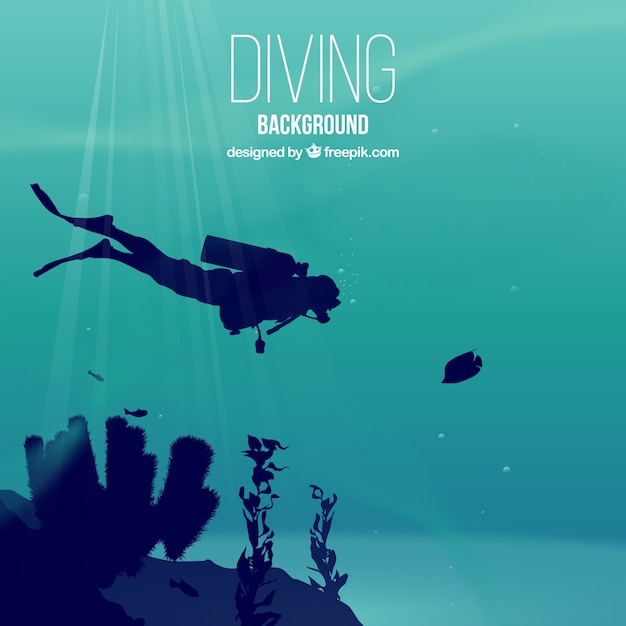 Realistische duiken achtergrond met duiker en zeewieren