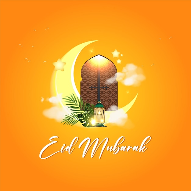 Realistische Eid Mubarak vakantie Islamitische festivalvieringen die maandecoratie wensen Wenskaart