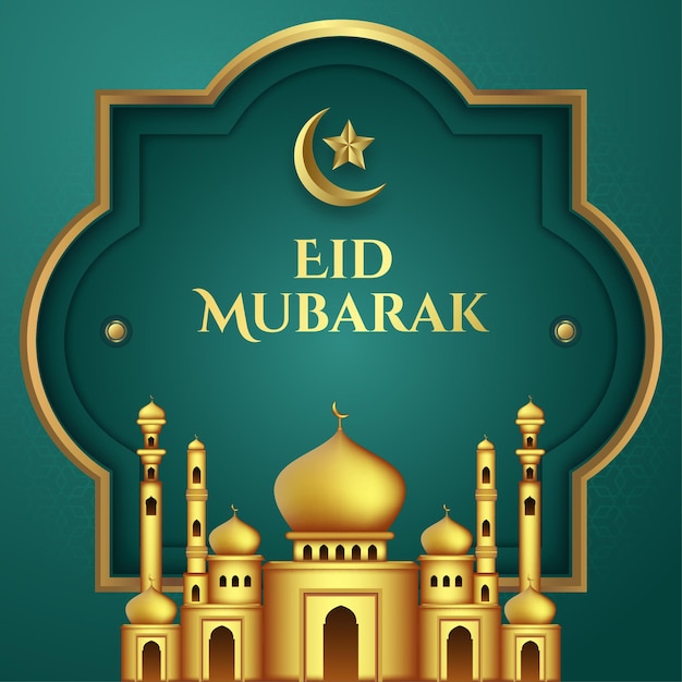 Vector realistische eid mubarak-wenskaart in papieren stijl