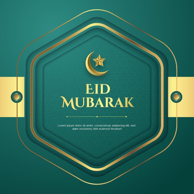 Vector realistische eid mubarak-wenskaart in papieren stijl