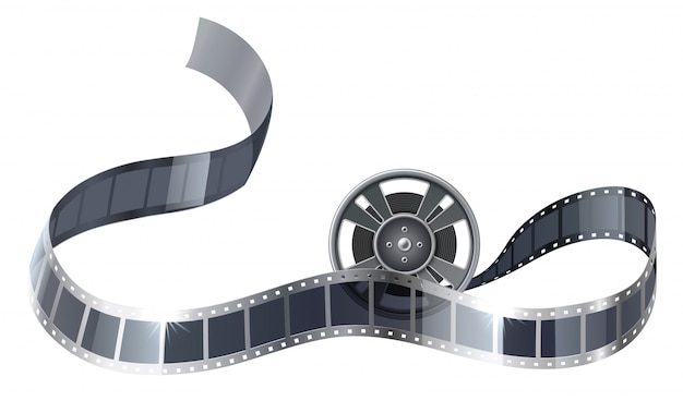 Realistische filmrol of spoel met filmstripe voor bioscoopentertainment.