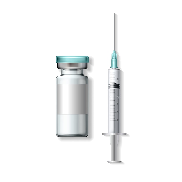 Realistische fles en spuit Coronavirus Vaccin Botox Filler Hyaluronzuur Close-up