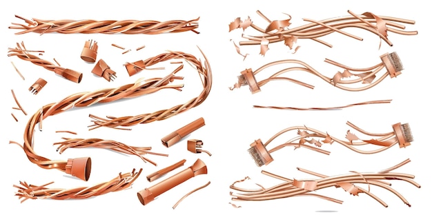 Realistische gebroken en gescheurde koperen elektriciteitsdraad