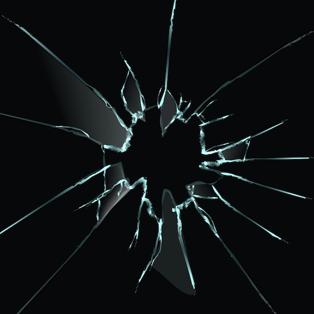 Realistische gebroken raam gat glas donkere sjabloon
