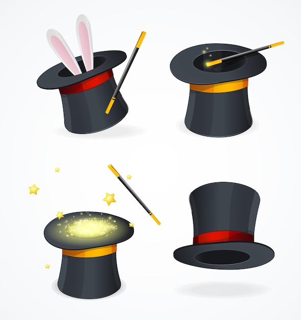 Realistische gedetailleerde 3D Black Magic Hat Set Vector