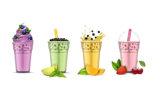 Realistische gedetailleerde 3D Bubble Milk Tea Set Vector