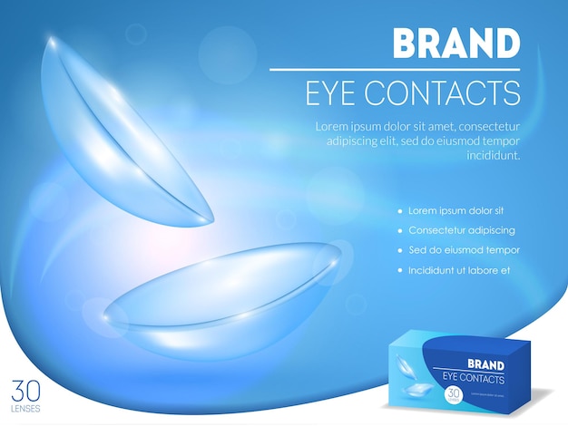 Realistische gedetailleerde 3D-contactlenzen advertenties Vector