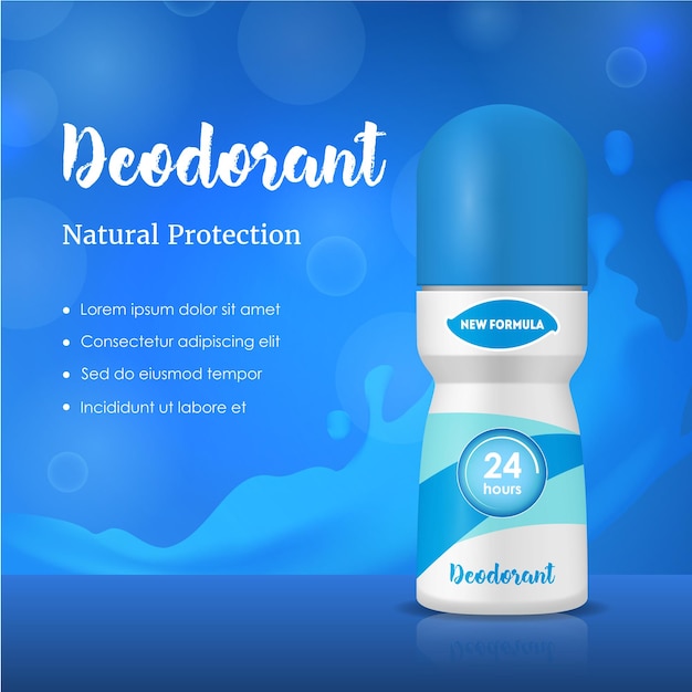 Realistische gedetailleerde 3D-deodorantsamenstelling advertenties vector