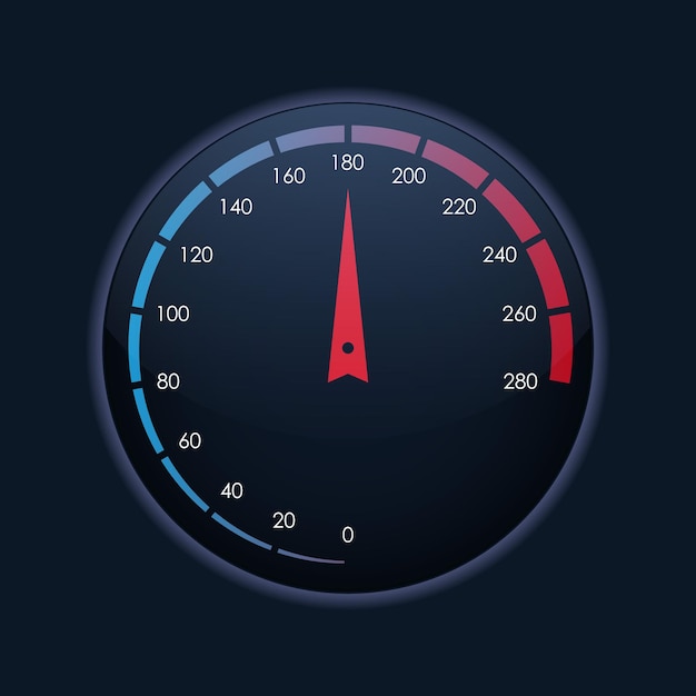 Realistische gedetailleerde 3D moderne snelheidsmeter op een donkere snelheidscontrole Auto op dashboard Gauge Measurement Car Vector illustratie