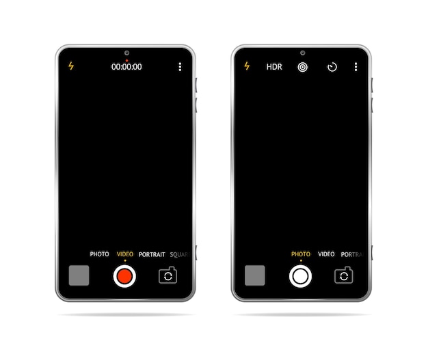 Vector realistische gedetailleerde 3d-smartphone met cameratoepassing vectorillustratie van foto- en video-app voor apparaat
